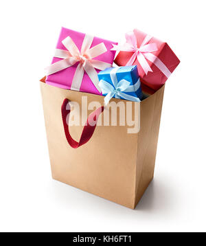 Shopping bag full of gifts isolated on with background Stock Photo