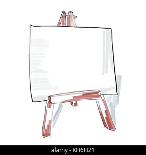 easel with blank canvas doodle style, sketch illustration Stock Vector