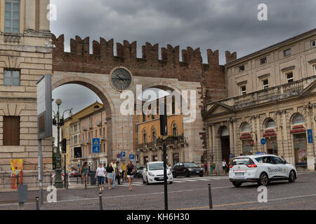 Cloudy day in Town gate at the Piazza Bra in Verona, Veneto, Italy Stock Photo