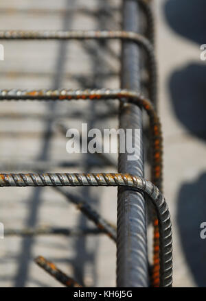 Details from part of a steel reinforcement cage used in the construction of building foundations in north east Italy Stock Photo