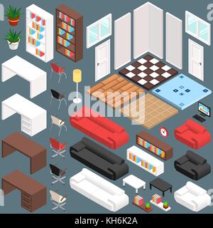 Isometric Office Planning. 3D Vector Creation Kit. Vector illustration in eps10 Stock Vector