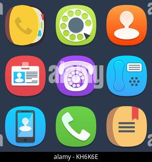 Set of phone and contacts mobile icons in flat design. Vector illustration in eps10 Stock Vector