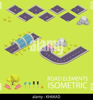 Road elements isometric. Road font. Letters I and J. Vector illustration in eps10 Stock Vector