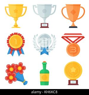 Trophy and awards flat icons set. Vector illustration in eps10 Stock Vector