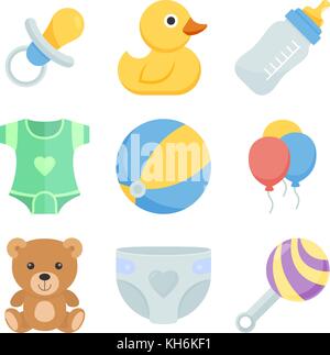 Flat icon set kids toys and things. Vector illustration in eps10 Stock Vector