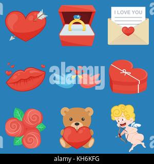 Set Of Vintage Happy Valentines Day icons. Vector illustration in eps10 Stock Vector
