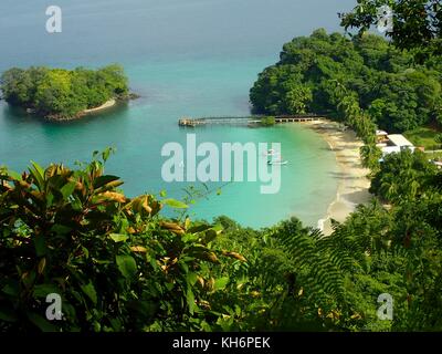 A view from elevatep point over beach in Parque Nacional de Isla Coiba, Panama. Stock Photo