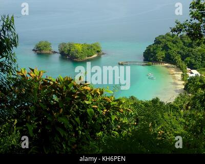 A view from elevatep point over beach in Parque Nacional de Isla Coiba, Panama. Stock Photo