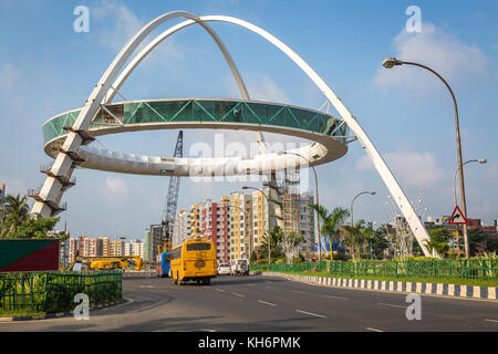 Modern city architecture and residential buildings with development work in progress at city road intersection at Rajarhat area of Kolkata, India. Stock Photo