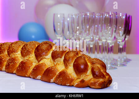 Homemade challah bread with sesame seeds , selective focus Stock Photo