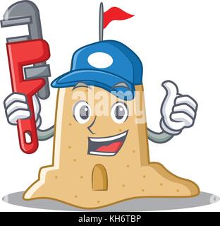 Plumber sandcastle character cartoon style Stock Vector