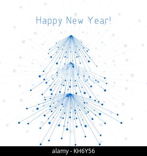 White fir tree made of connected lines and dots Stock Vector