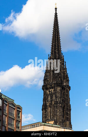 Travel to Germany - steeple of St Nicholas Church (Nikolaikirche) in Hamburg city in september Stock Photo