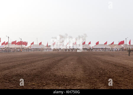 Fantasia is a traditional exhibition of horsemanship in the Maghreb performed during cultural festivals and to close Maghrebi wedding celebrations. Stock Photo