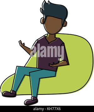 Young man sitting on bean bag Stock Vector