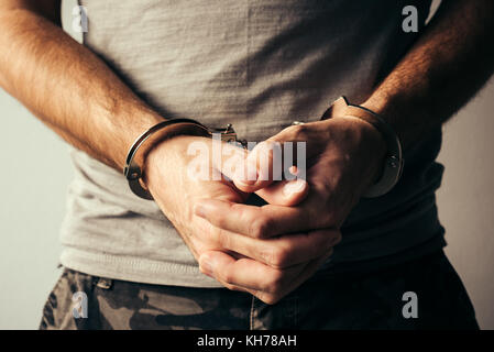 Handcuffed Soldier In Military Army Clothes. Prisoner Of War Or ...