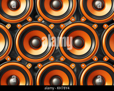 Orange and black audio speakers background. 3D illustration. Stock Photo
