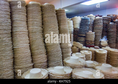 Panama Hats Waiting For Finishing Touches in a hat warehouse Stock Photo