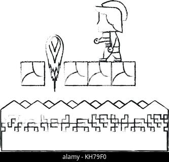 Warrior in scenery game item Stock Vector