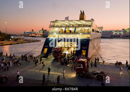 PIRAEUS, GREECE – August 24, 2006 : The central port serves ferry routes to almost every island in all the aegean sea. Stock Photo