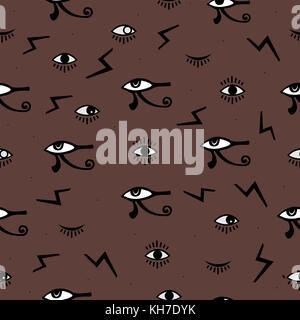 Third Eye Seamless pattern.  Seamless Pattern. Psychedelic eyes. Egyptian, closed and opened eye, suspicious eye. Good for webs, fabric cover, books,  Stock Photo