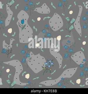 Seamless Floral pattern. Hand Drawn. Vector Illustration. Stock Photo