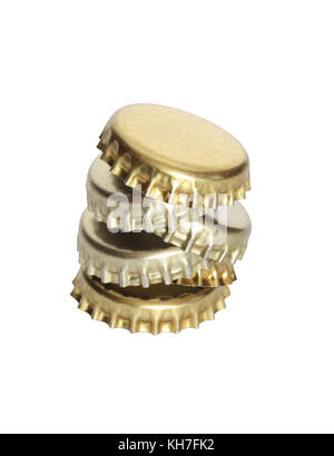 Stack of bottle caps isolated on white background with clipping path Stock Photo
