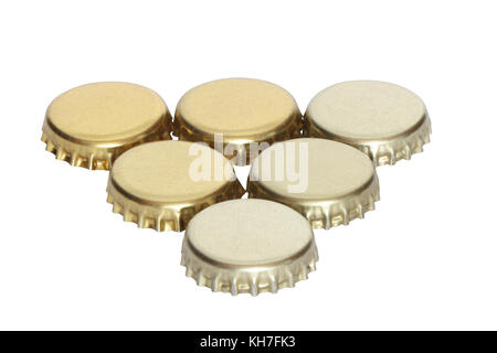 Few bottle caps isolated on white background with clipping path Stock Photo