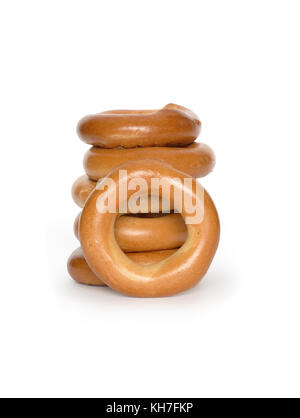 Stack of freshness bread-rings isolated on white background with clipping path Stock Photo