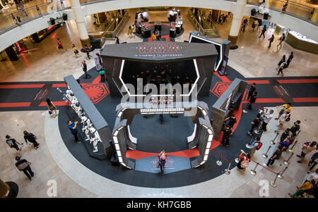 Kuala Lumpur, Malaysia. 13th November, 2017. Star Wars The Last Jedi movie promotion starts in a Kuala Lumpur shopping mall. The movie promotion runs until the movie premier on 14th December in Kuala Lumpur. Shoppers visit the Star Wars display. © Danny Chan/Alamy Live News. Stock Photo