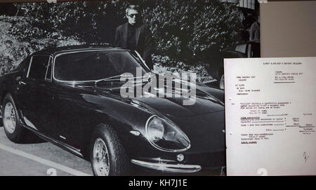 London, UK. 14th Nov, 2017. Ferrari exhibition 'Under the Skin' at the Design Museum, London: Steve McQueen with his Ferrari 275 GTS.4 with delivery note from 16th Oct 1967 Credit: ilpo musto/Alamy Live News Stock Photo