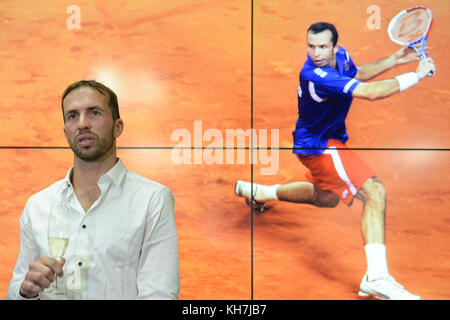 Czech tennis star Radek Stepanek, two-time Davis Cup winner, ended his career at the age of 38 today, on Thursday, November 14, 2017. Stepanek is a former eighth best tennis player of the world and a bronze medalist in mixed doubles from the 2016 Rio de Janeiro Olympic Games. In 2006, he advanced to the Wimbledon quarterfinal. In all, he gained five ATP titles. In doubles, he won two grand slam tournaments. Along with Indian Leander Paes, he was the winner of the Australian Open 2012 and the US Open 2013. Stepanek, born in Karvina, north Moravia, contributed to the Czech Republic' two victorie Stock Photo