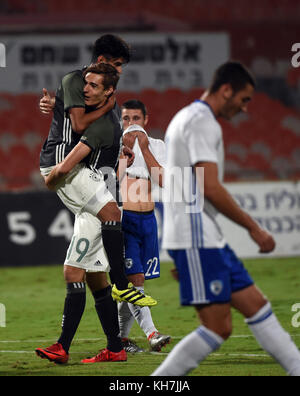 Tel Aviv, Israel. 14th Nov, 2017. The German team is celebrating the goal during the Under 21 European Qualifying Round 1. Group 5 soccer match between Israel and Germany at the Itztadion in Ramat Gan, near Tel-Aviv, Israel, on 14 November 2017 Credit: Berney Ardov/dpa/Alamy Live News Stock Photo