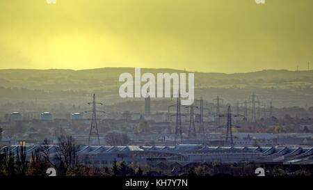 Glasgow, Scotland, UK  16th November. UK Weather,bright sunshine and heavy rain  not clear over the south of the city and  the braehead complex.. Credit Gerard Ferry/Alamy news Stock Photo