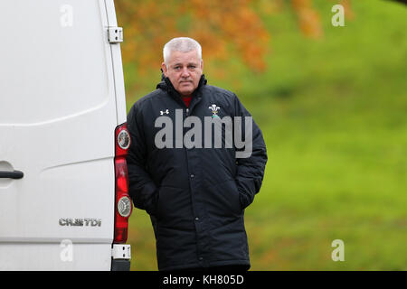 Cardiff, UK. 16th Nov, 2017. Wales head coach Warren Gatland at the Wales rugby team training session at the Vale Resort Hotel in Hensol, near Cardiff, South Wales on Thursday 16th November 2017. the team are preparing for their Autumn International series match against Georgia this weekend. Credit: Andrew Orchard/Alamy Live News Stock Photo