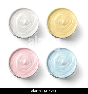 Set of 4 different cosmetics cream isolated on white with clipping path Stock Photo