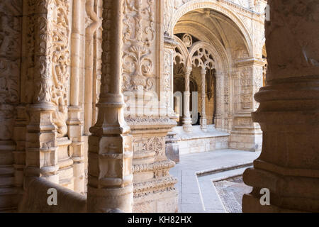 The cloister of Mosteiro dos Jeronimos, the Manueline monastery in Belem, Lisbon, Portugal.