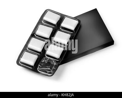 Chewing gum package isolation of the product on a white background with reflections and soldering black color. With clipping path Stock Photo