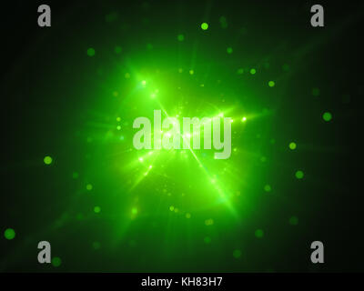 Green glowing interstellar object in space, extraterrestrial life form, computer generated abstract background, 3D rendering Stock Photo