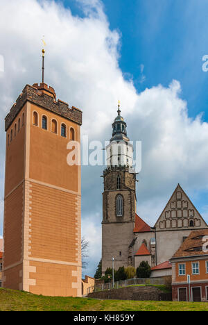 The Roter Turm (Red Tower) and Protestant Church St. Marien, Kamenz, Saxony, Germany. Stock Photo