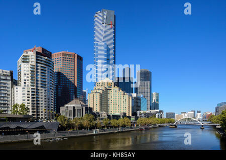 The Eureka Tower dominates the city skyline of the Southbank Precinct in Melbourne, Victoria, Australia Stock Photo
