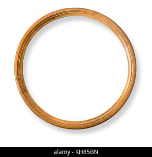Round wooden frame isolated with clipping path Stock Photo