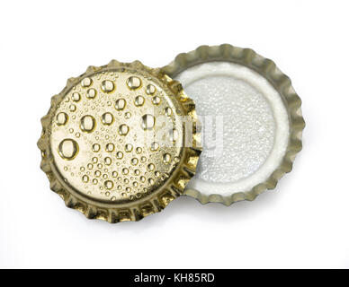 beer bottle caps close up macro Isolated on white background with clipping path Stock Photo