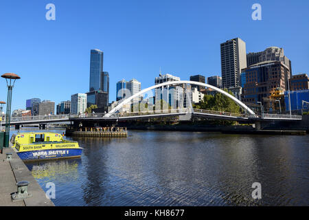 Evan Walker Bridge on Yarra River looking towards Northbank city skyline in Melbourne, Victoria, Australia Stock Photo