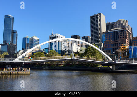 Evan Walker Bridge on Yarra River looking towards Northbank city skyline in Melbourne, Victoria, Australia Stock Photo