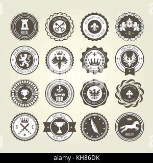 Emblems, blazons and heraldic badges - round labels Stock Vector