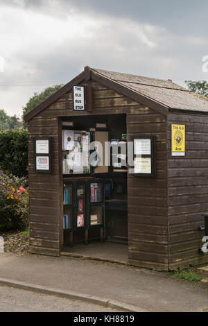 The Old Bus Stop in Burnby village, now an information point for walkers & cyclists & a place to take a seat - East Riding of Yorkshire, England, UK. Stock Photo
