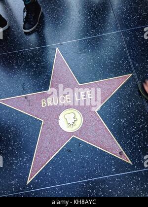 Hollywood, California - July 26 2017: Bruce Lee Hollywood walk of fame star on July 26, 2017 in Hollywood, CA. Lee Jun-fan, known professionally as Br Stock Photo