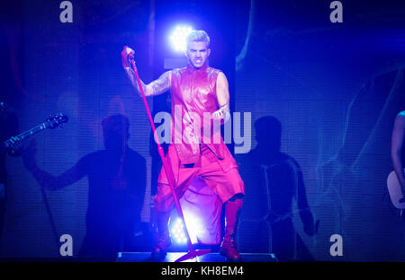 The American singer, songwriter and stage artist Adam Lambert performs a live concert at Sentrum Scene in Oslo. Adam Lambert has sold over 2,5 million albums and gained fame as the runner-up in American Idol in 2009. Norway, 24/04 2016. Stock Photo