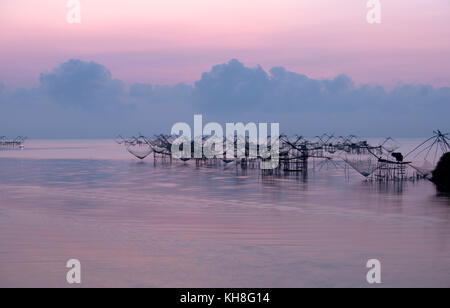 Thailand, Phatthalung, Shore-operated lift net, On sunrise Stock Photo -  Alamy